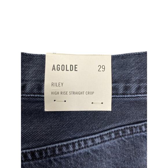 NWT AGOLDE Riley High Rise Crop Jeans Size 29 – Washed Black Distressed Raw Hem - Picture 11 of 11